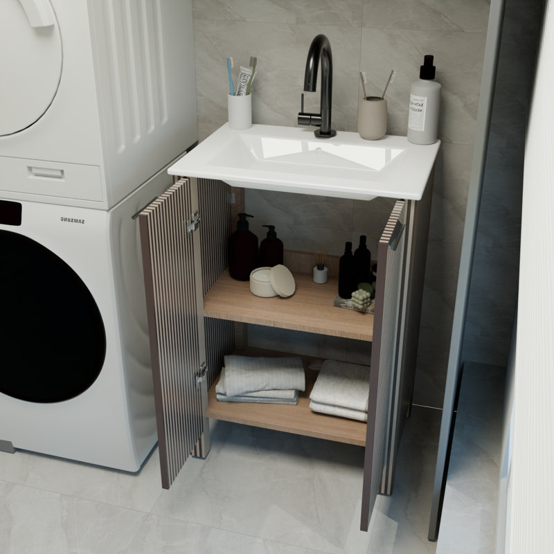 Ensemble de meuble-lavabo moderne 30 po avec 2 portes et un comptoir en résine blanche, 30"