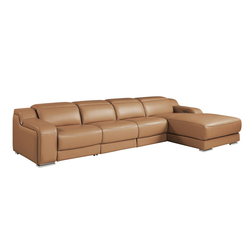 Canapé modulaire Coronado 4 pièces en forme de L en cuir italien de qualité supérieure avec 2 fauteuils inclinables électriques et appuis-tête réglables Coronado Cognac