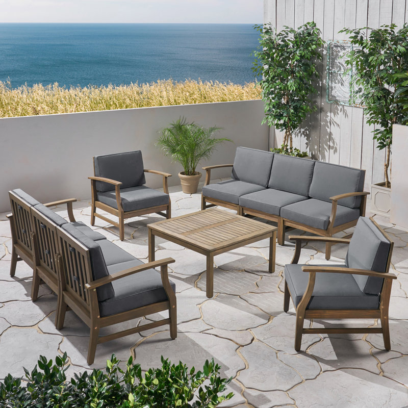 Gianni Acacia 8 - Person Patio Conversation Set with Cushions, Gray