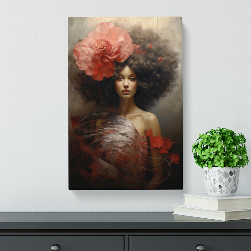 Woman With Curls Romanticism - Wrapped Canvas