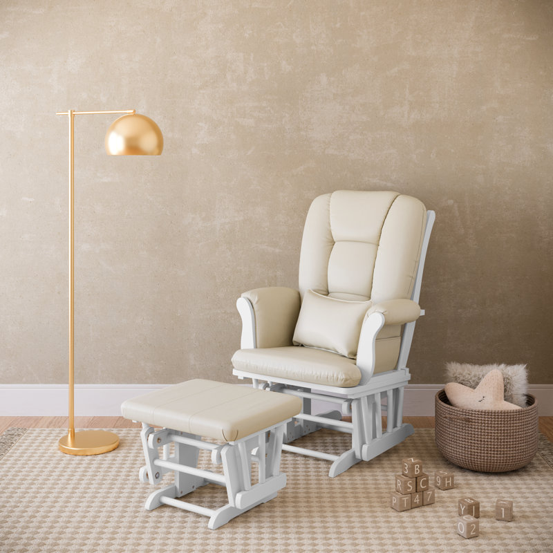 Fauteuil oscillant et coulissant avec repose-pieds Tuscany, Beige, Blanc