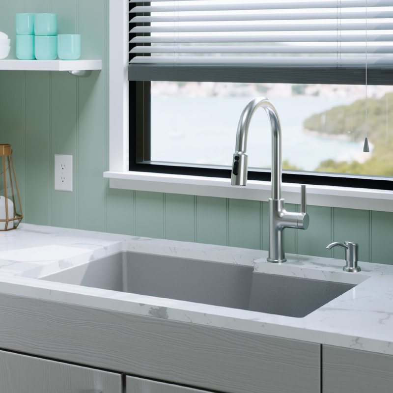 Karran Quartz 32'' X 21-1/4'' 60/40 Double Bowl Undermount Kitchen Sink, Gray