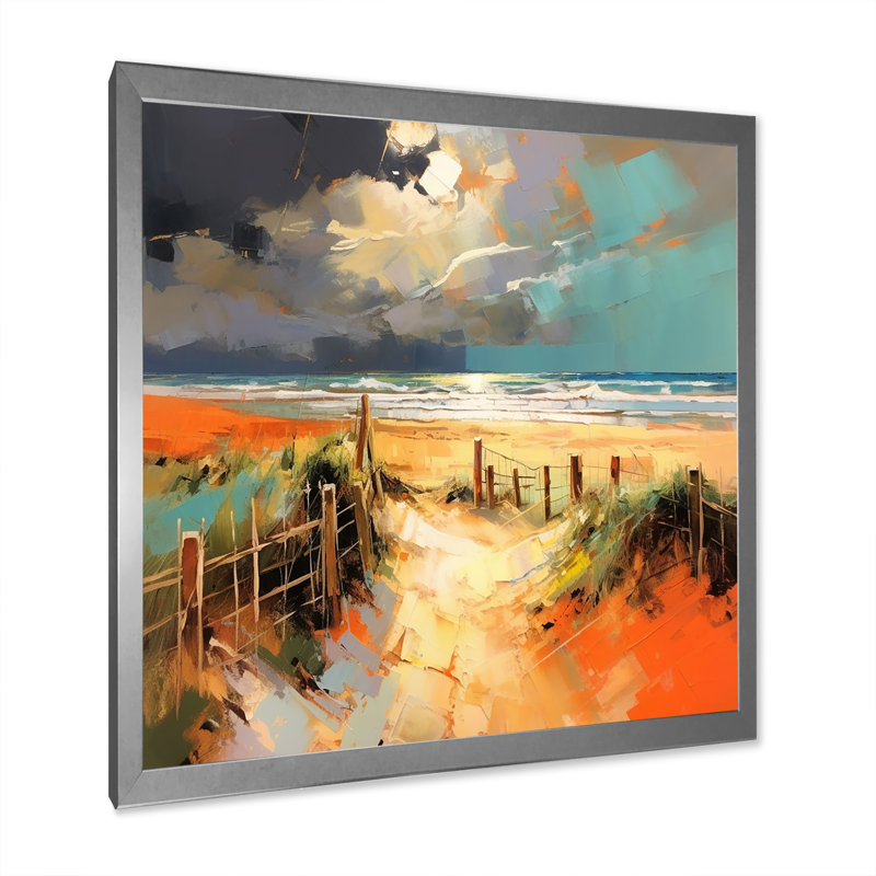 Plage, chemin menant à l'océan I sur toile, H 16 po x l 16 po x P 1 po, Cadre simple argenté