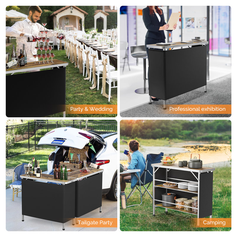 Black Rectangular Aluminum Patio Folding Bar Table, H 34,65 po x L 43,5 po x l 14,96 po, Brun