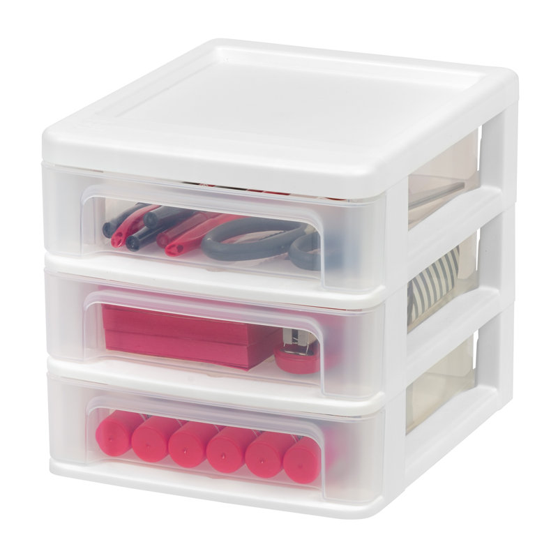 Clear Plastic 3-Drawer Stackable Desk Organizer Set, 4-Pack