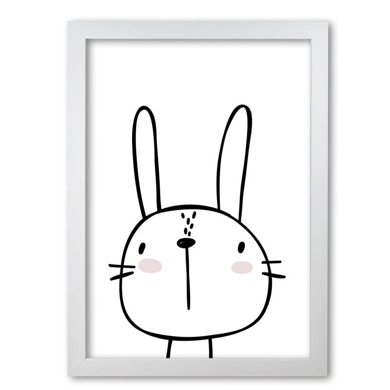 White Bunny - Painting, 60 cm H x 42 cm W x 5 cm D, White Grain Frame