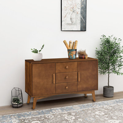 Mid-Century Modern Wood Sideboard dining buffet cabinet with 3 Drawers and 2 Cabinets, Adjustable Shelves for Dining Room, Living Room by George Oliver