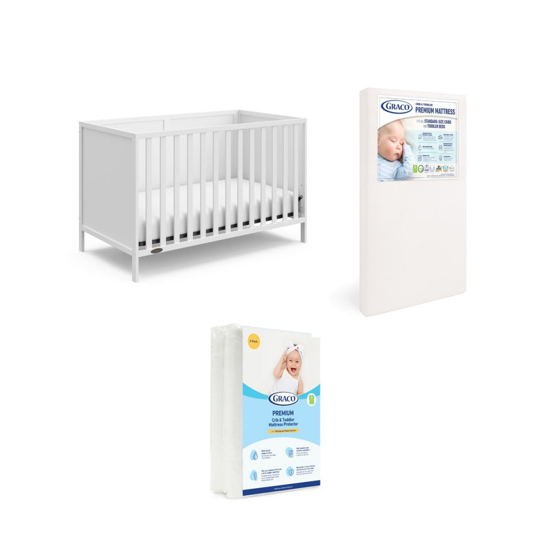 Theo 3-In-1 Convertible Crib With Drawer, White, Crib + Mattress + Protector