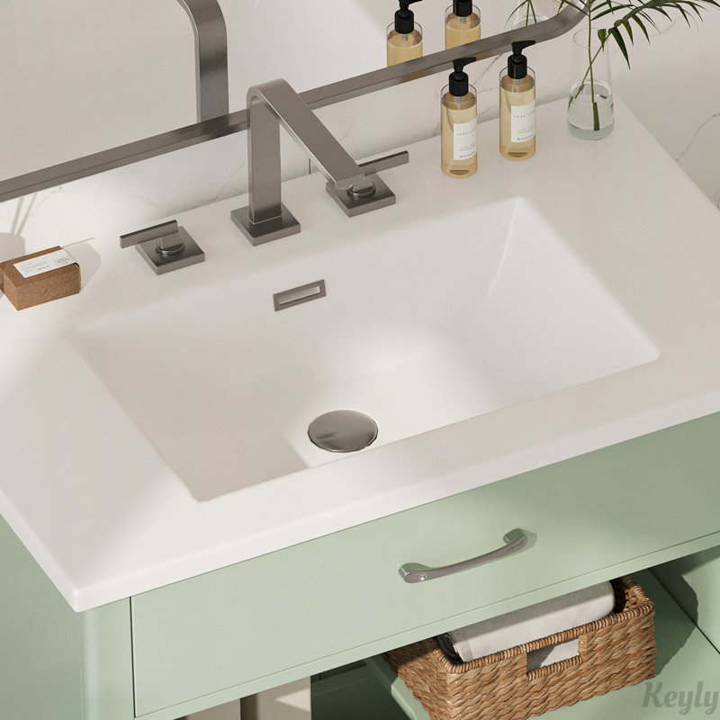 Meuble-lavabo 31 po avec verre trempé, Vert / Argent
