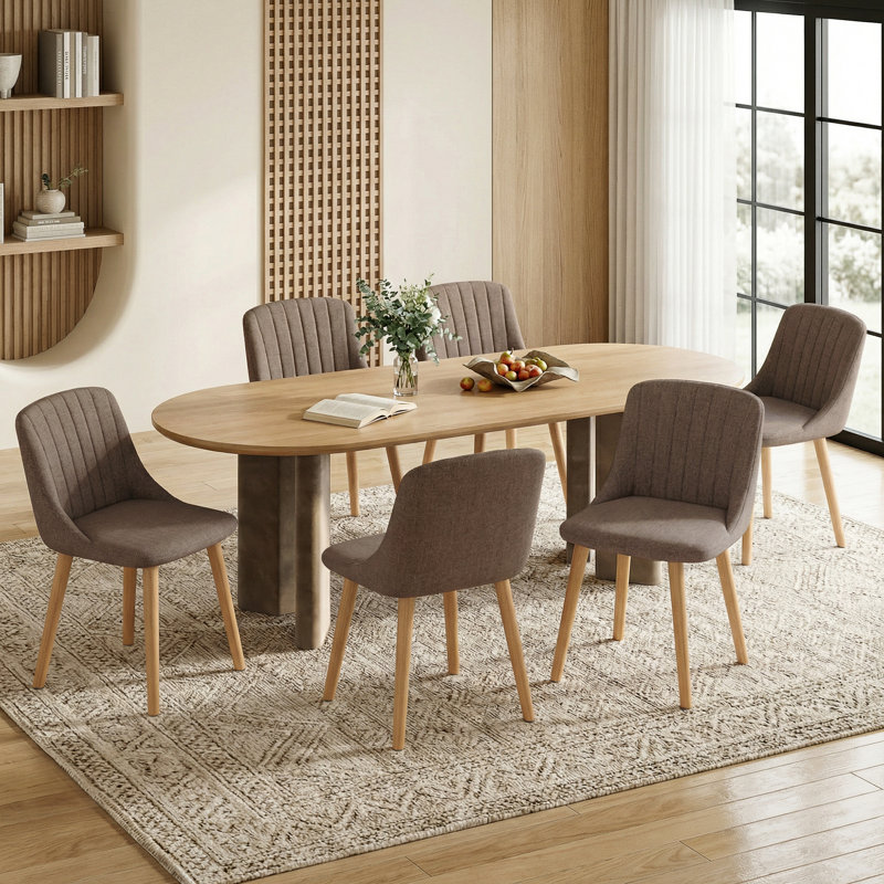 48.5cm H Upholstered Upholstered Back Side Chair, Brown Linen/Natural