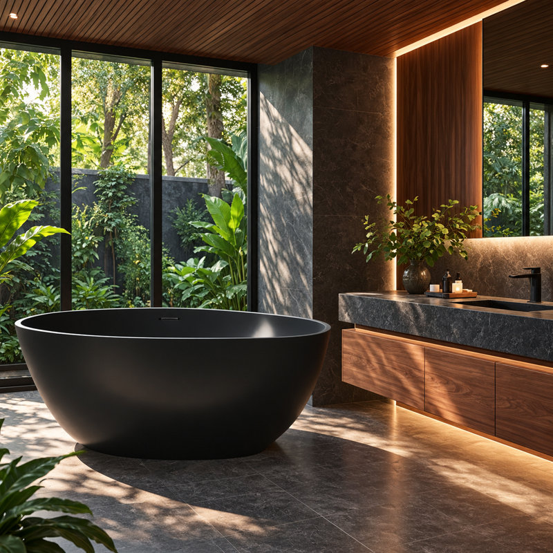 KAKUSIGA 55" Modern Freestanding Solid Surface Soaking Tub, Contemporary Bathroom Bathtub