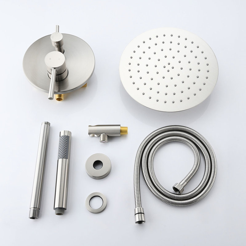 Pomme de douche 10 pouces et douchette en nickel brossé pour robinet de type spa avec débit d'eau réglable