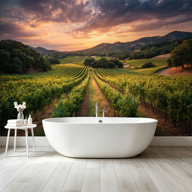 Papier peint adhésif pelez et collez Vineyard Sunset, art mural auto-adhésif et amovible