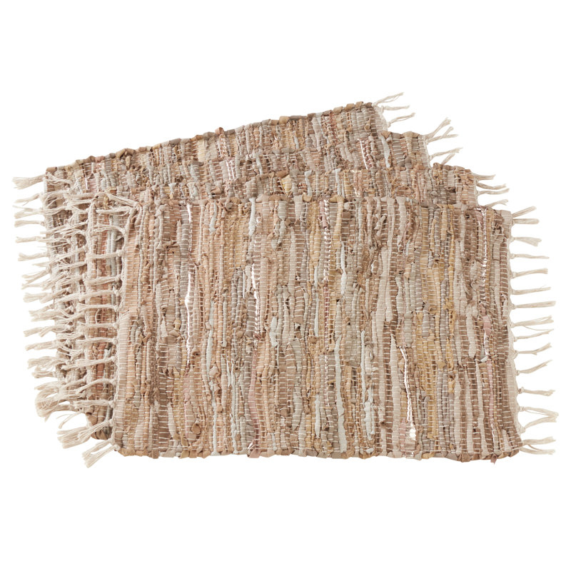 Natural Cotton and Leather Chindi Placemats, Set of 4
