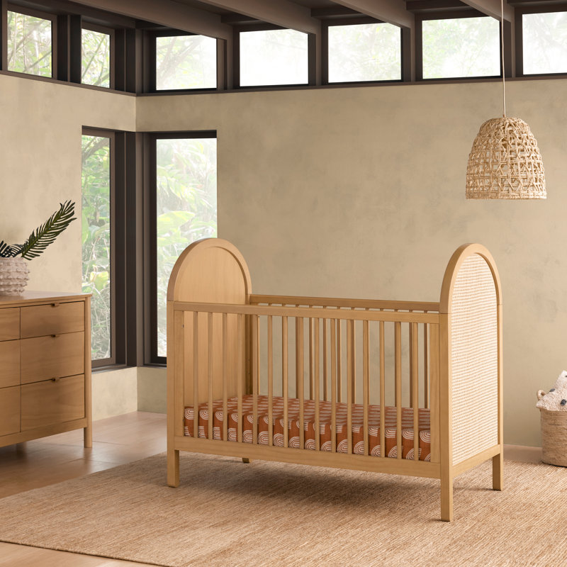 Bondi Cane 3-in-1 Convertible Crib with Toddler Bed Conversion Kit, Honey with Natural Cane