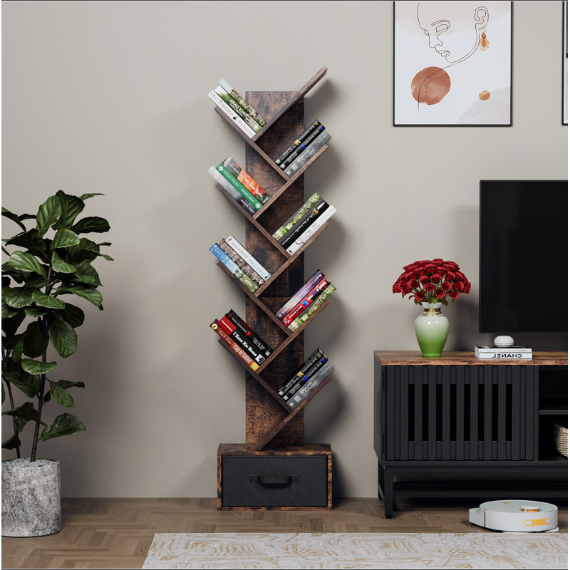 Bibliothèque à 9 niveaux avec bibliothèque à tiroirs, bibliothèque moderne, bibliothèque sur pied, tablettes utilitaires pour le bureau à domicile, le salon, la chambre à coucher