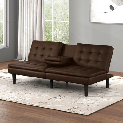 Futon Sofa Bed Contemporary Style Convert Into Bed Biscuit Tufting Seat And Back Seat Drop Down Table With Cup Holder Usb Chargers