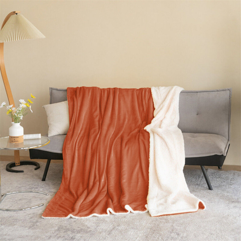 Diya Soft Sherpa Fleece Fur Thick Dual Sided Flannel Reversible Blanket Throw, Rust, W230 x L270cm
