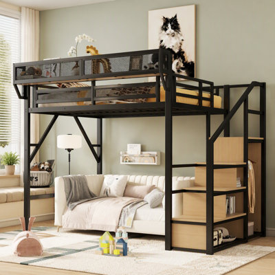 Lit mezzanine double avec escalier et rangement pour enfants et adolescents