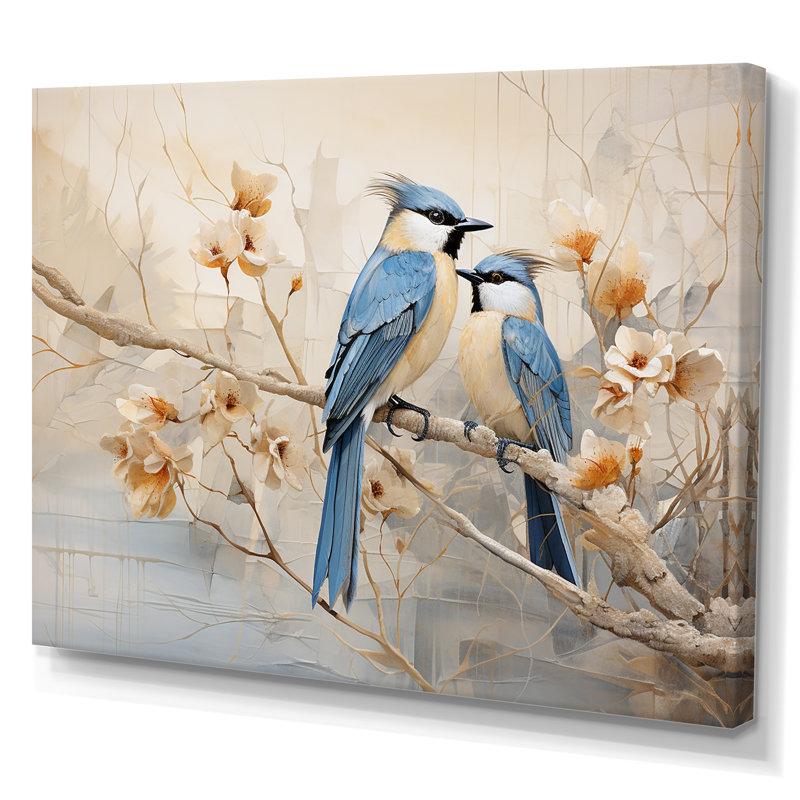 Oiseaux du paradis et fleurs sur toile, Toile tendue, H 34 po x l 44 po x P 1,5 po