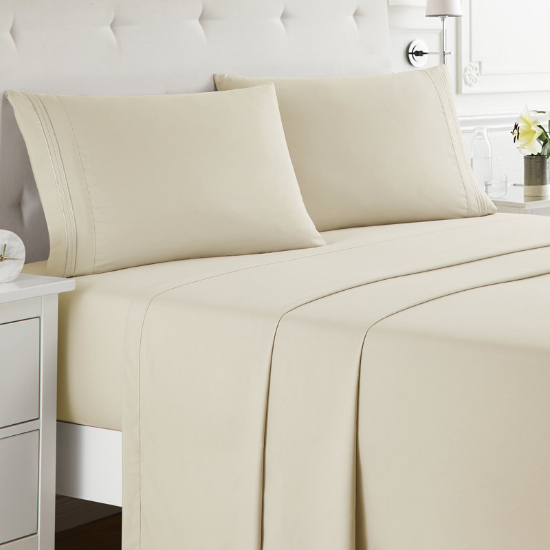  Ensemble de draps double brossé de luxe pour hôtel avec draps et taies d'oreiller très doux, Beige, Grand
