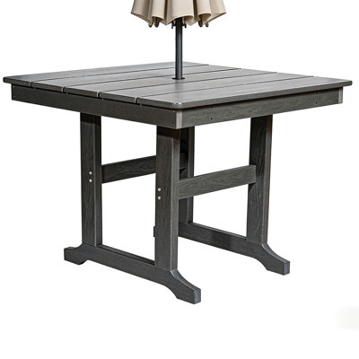 Weather Resistant Outdoor Patio Dining Table, Modern Grey Hdpe Construction With Umbrella Hole For Lawn, Yard And Patio Use