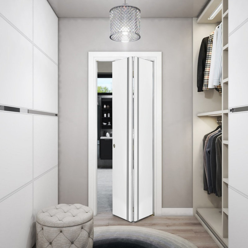 Porte pliante en bois massif massif, Satin blanc, 48 po x 96 po