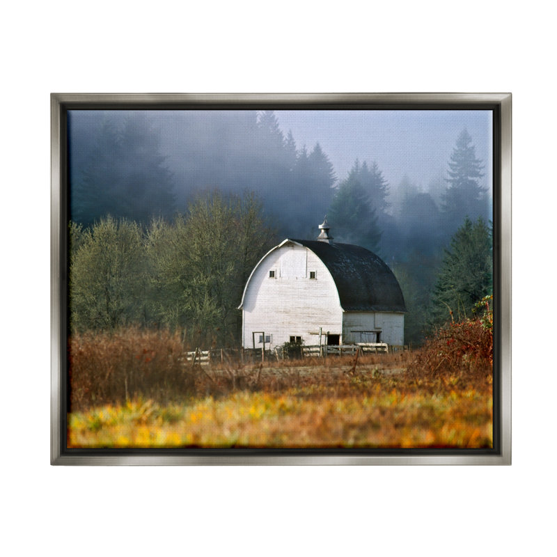 «White Barn Woodland Clearing» par Dennis Frates, photographie, H 17 po x l 21 po x P 1,7 po, Cadre flottant gris lustré
