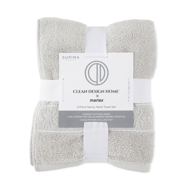 Clean Design Home Savoy Anti-Allergen 100% Cotton Hand Towel Set, Gray