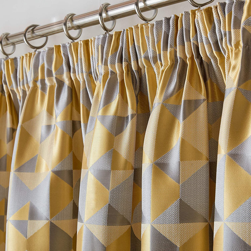Stamper Room Darkening Curtain Pair, Ochre/Silver, 229 W x 183 D cm