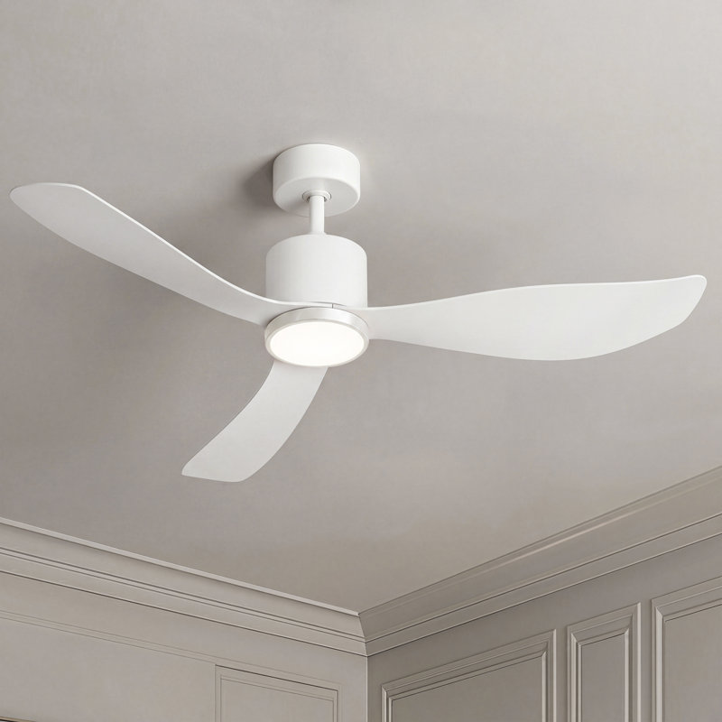 52" Ceiling Fan with Light High-Airflow 6-Speed Remote Control, Reversible Airflow Low Noise DC Motor, White, White
