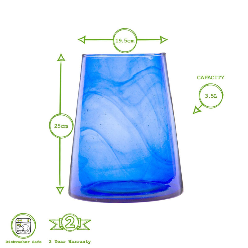 Jebel Recycled Glass Vase - 3.5 Litre - By Nicola Spring, Blue
