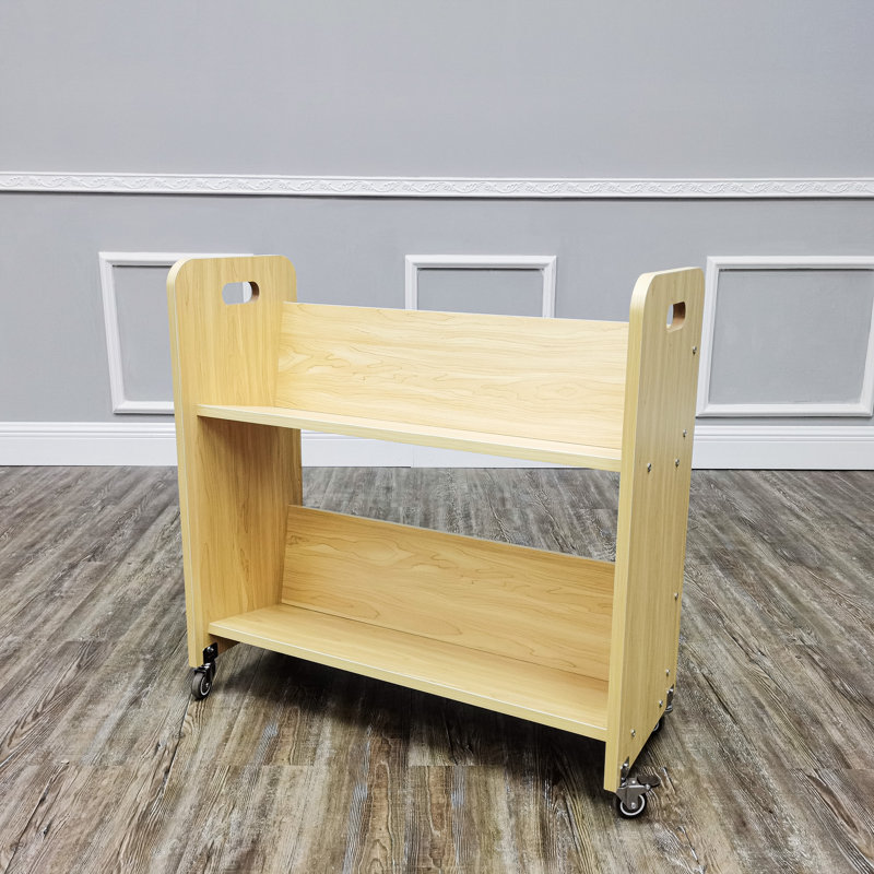 Wood Book Cart Library Cart Pew Cart Magazine Rack Moving Cart Rolling Storage Cart 32X30X13"