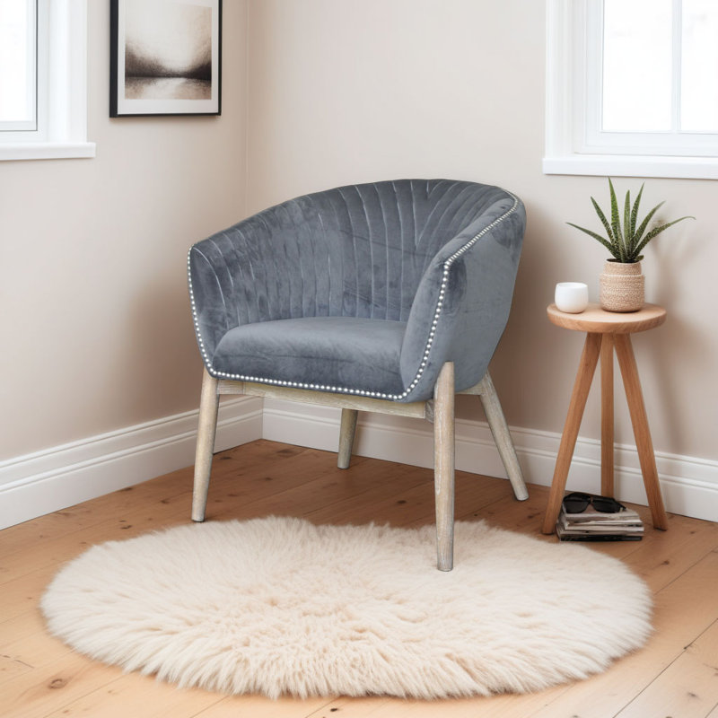 Fauteuil demi-tonneau en velours 28 po Barnes, gris