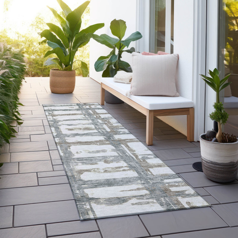 Tapis argenté intérieur / extérieur lavable à la machine Mahaney ACN745, Tapis de couloir 2 pi 3 po x 7 pi 6 po