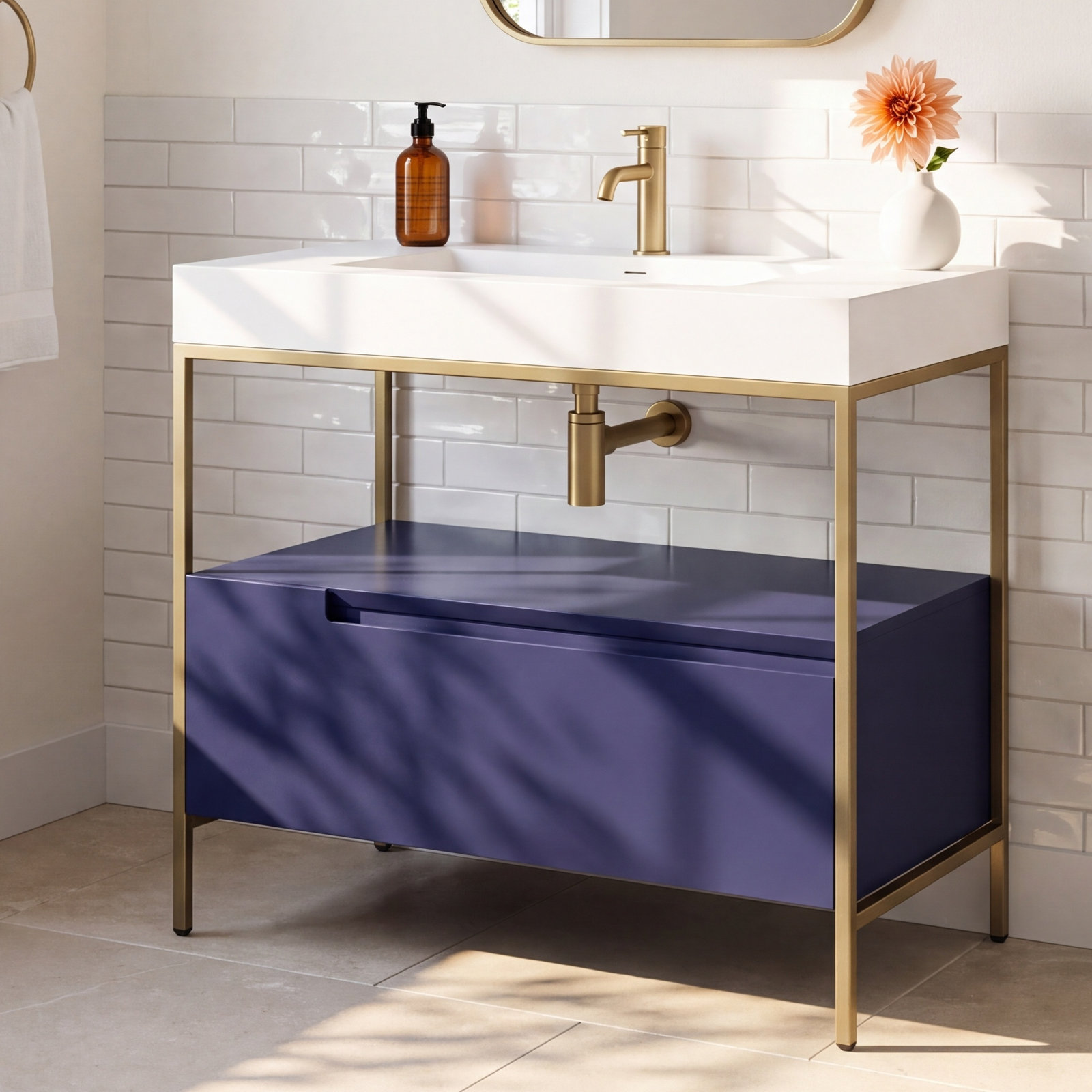 Armida 30" Cedar Single Bathroom Vanity, White, White, Navy Blue