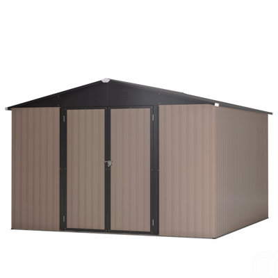 Remise de rangement en métal 10 pi x 10 pi pour notre porte, remise de jardin en acier avec portes verrouillables, rangement utilitaire et outils