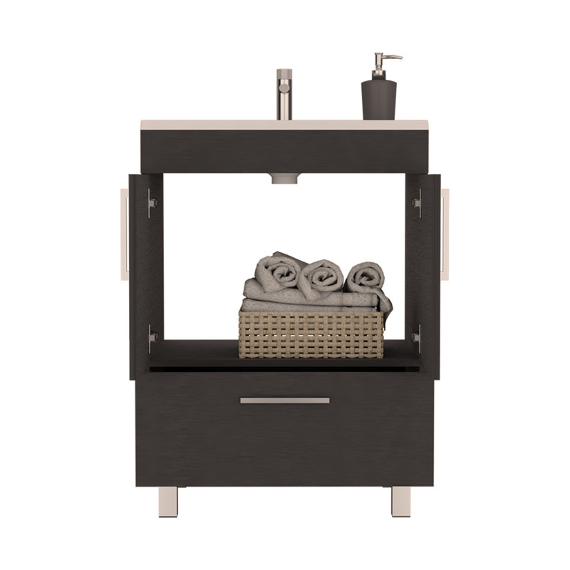 Meuble-lavabo simple avec armoire à double porte et un tiroir - plateau supérieur 29,5 po
