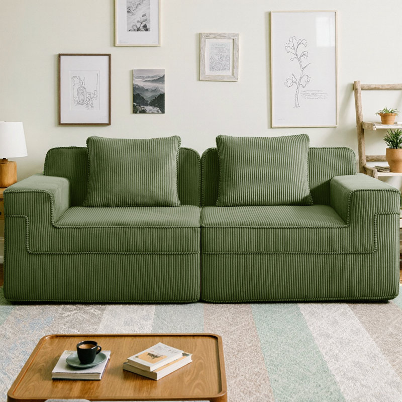 Boneless Modular 2-Seater Loveseat Boneless Sofa Cloud Sectional Couch with Deep Plush Seating & Throw Pillows, Corduroy Fabric Modern Sofa for Living Room, No Assembly Needed