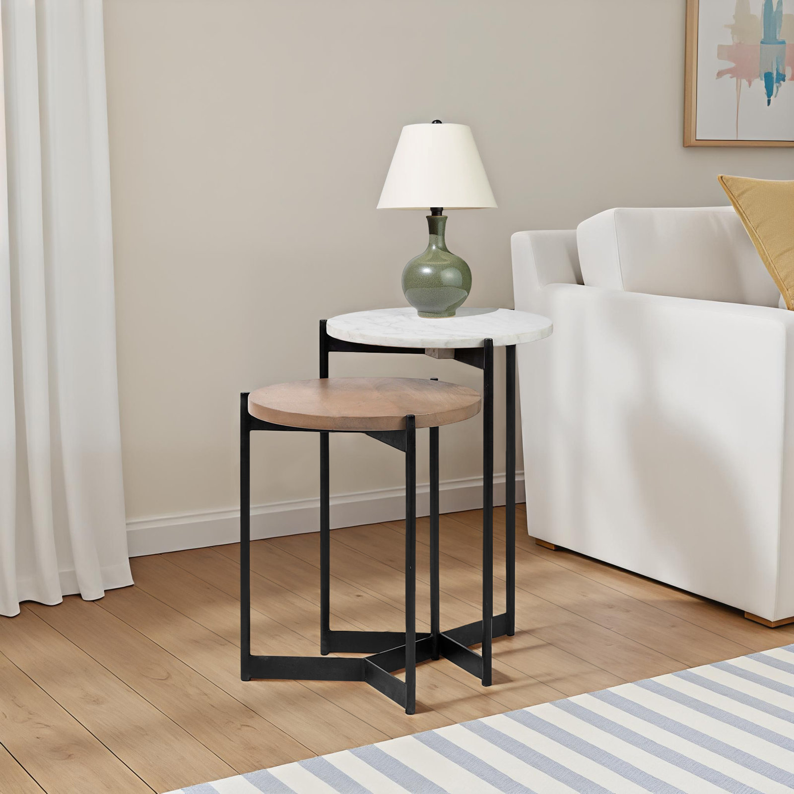 Ivelisse Nesting End Table, White/Light Brown