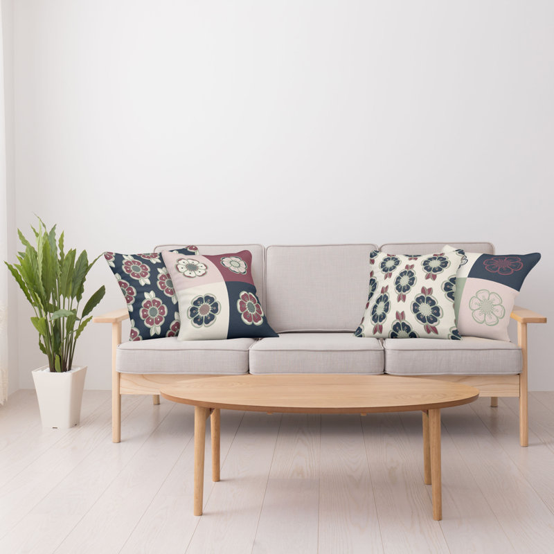 Ivory and Multicolor Floral Microfiber Throw Pillow Covers, Set of 4