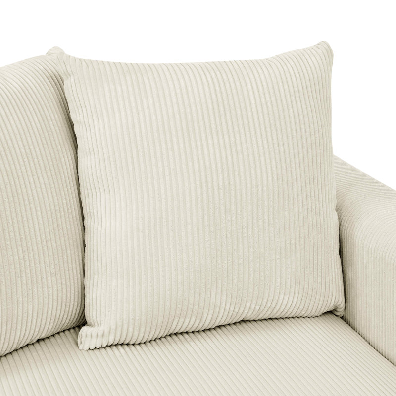 6 - Piece Corduroy Sectional For Living Room, Comfortable Seating, Coil Spring, Cream Color, 36 In Height With Cozy Upholstery, Modern Look, Low Profile Legs, 75 Product Depth, 116.5 Width