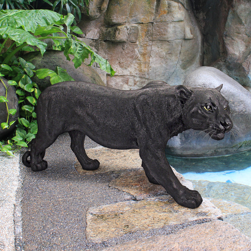 Large Black Resin Panther Garden Statue