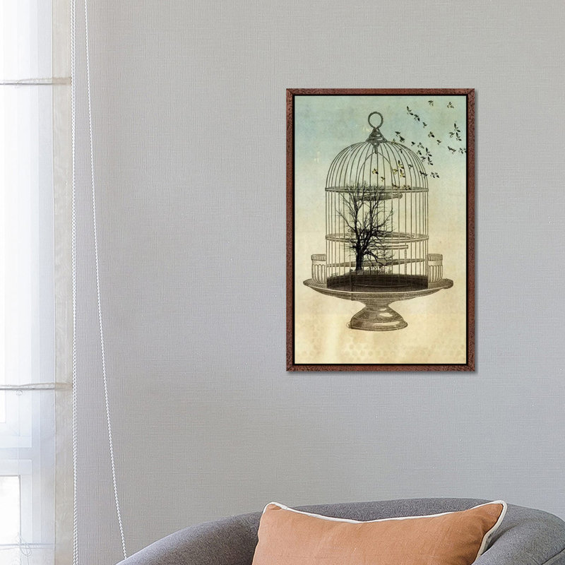 Free Birds by Vin Zzep - Print on Canvas, 66.04 cm H x 45.72 cm W, Classic Brown Wood Framed