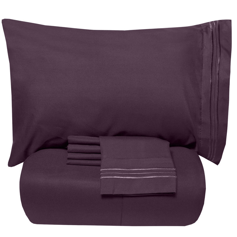 Ensemble d'édredon et de draps toutes saisons 4 pièces / 6 pièces de couleur unie par Sweet Home Collection, Aubergine