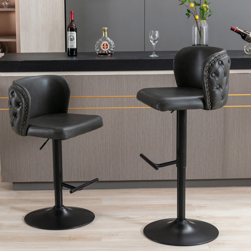 Tabouret de bar pivotant à hauteur réglable, Noir, Gris foncé