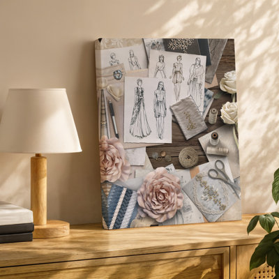Toile un espace de travail artistique douillet rempli d'éléments de design de mode mettant en vedette une variété de nuances de tissu