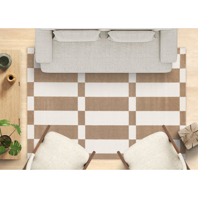 Tan White Modern Geometric Indoor Area Rug