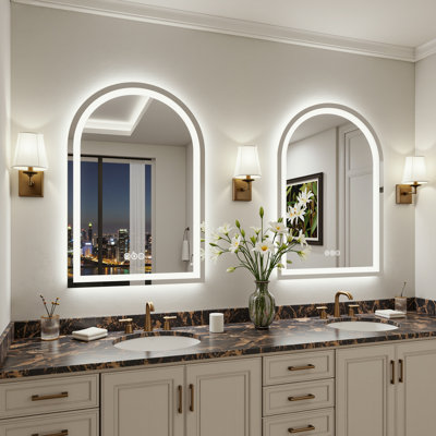 48'' x 36'' UL Certified Arched LED Bathroom Mirror, Frameless Design, Set of 2