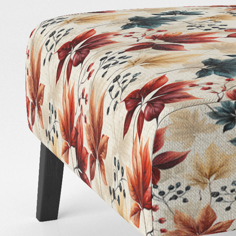 Red And Blue Autumn Flowers Garden - Upholstered Vintage Slipper Chair, Red Accent Chair, Red And Blue Autumn Flowers Garden